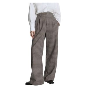 Brooks Brothers Moon Glen Plaid Pants Cuffed Flared Wide Leg Gray Women …